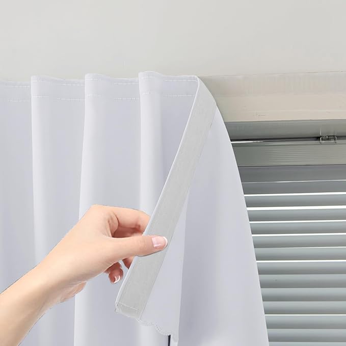 self Adhesive Curtains Portable Blackout Curtain Simple and Easy to Install Bedroom Window Thermal Lnsulated Kitchen Room Darkening Black Small Drapes, 35" W X 59" L, White, 1 Panel