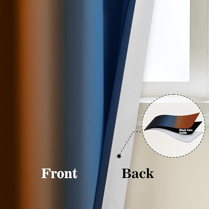 Yakamok Blackout Ombre Dark Blue and Burnt Orange Curtains-Gradient Room Darkening Curtain, Grommet Thermal Insulated Light Blocking Window Drapes Curtain for Living Room Bedroom,52 x 84 Inch,2 Panels