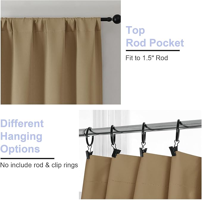 Simplebrand Blackout Extra 10ft Curtains for Patio 120 Inches Long 2 Panels Set, Solid Thermal Insulated Energy Saving Rod Pocket Window Treatment Curtains Blackout Drapes, 50" Wx120 L, Taupe