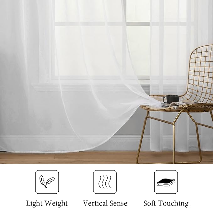 MIULEE 2 Panels Solid Color White Sheer Window Curtains Elegant Window Voile Panels/Drapes/Treatment for Bedroom Living Room (54 X 100 Inches White)