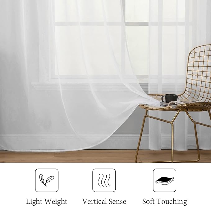 MIULEE 2 Panels Solid Color White Sheer Window Curtains Elegant Window Voile Panels/Draperies/Treatment for Bedroom Living Room (70 X 96 Inches White)