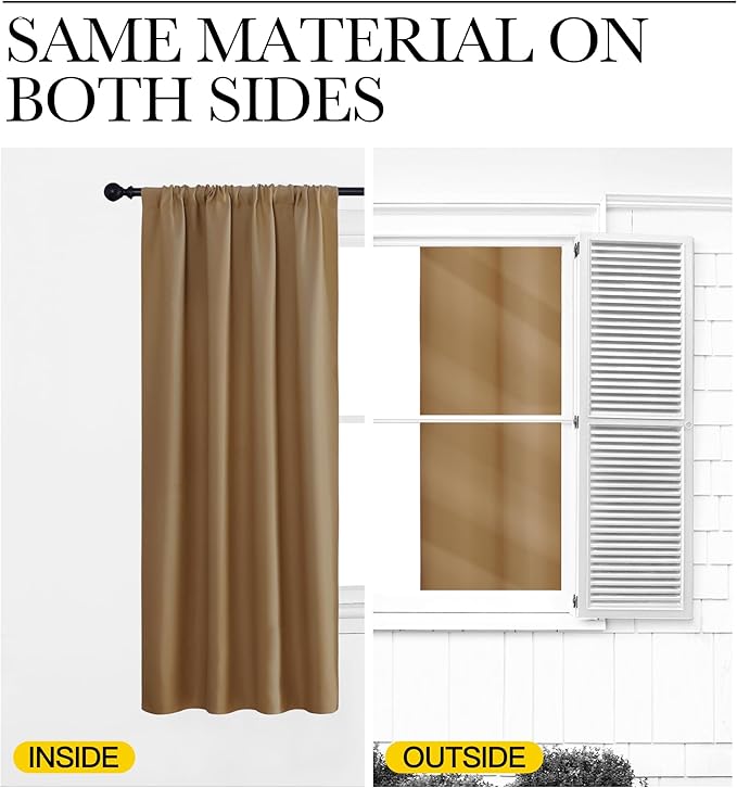 NICETOWN Kitchen Curtains, Gold Brown, 34" x 40", Set of 2, Short Blackout Curtains & Drapes, Thermal Insulated Rod Pocket Window Treatment Draperies for Nursery