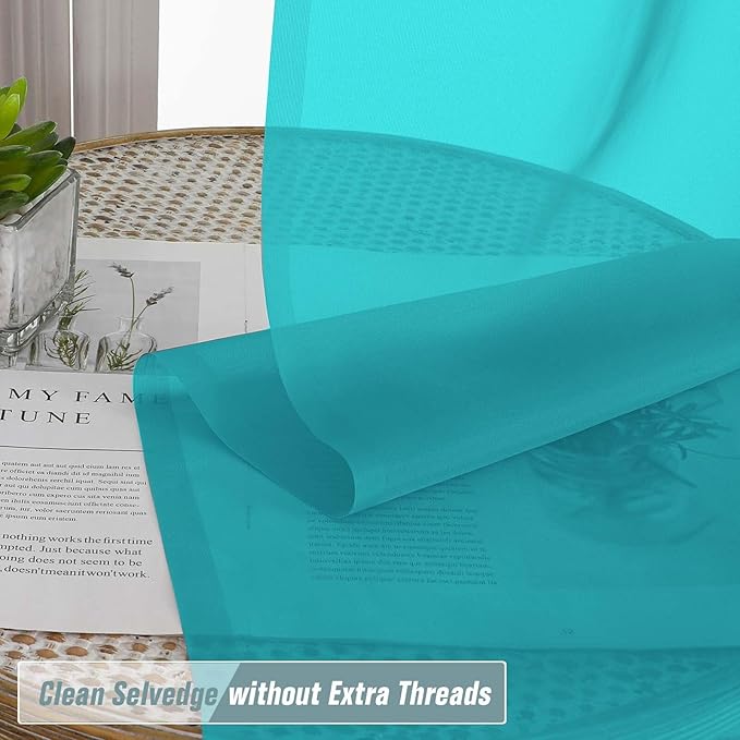 Turquoise Sheer Curtains 84 Inches Long 2 Panels, Elegant Airy Transparent Light Filtering Window Curtains, Window Drapes for Living Room Bedroom, Top Dual Rod Pocket Design, 2x42Wx84L Inches