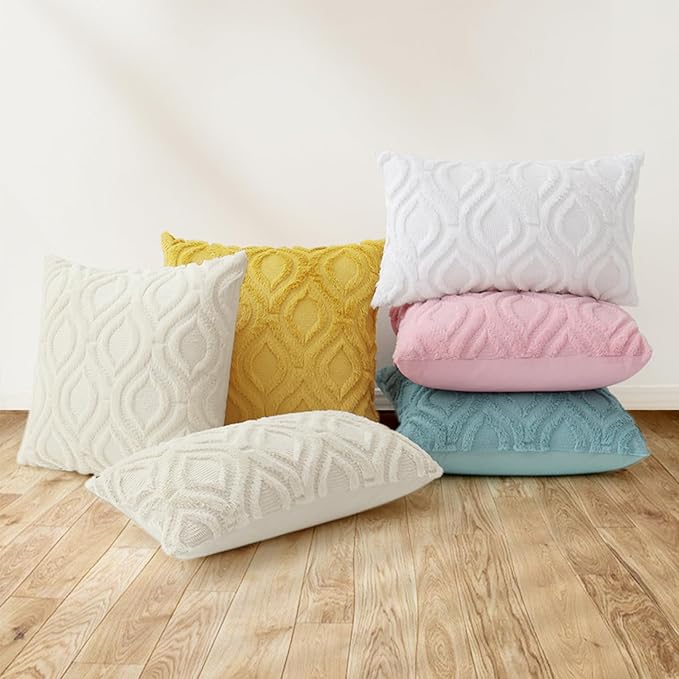 decorUhome Summer Throw Pillow Covers 22x22 Inch Set of 2, Soft Plush Faux Wool Light Pink Solid Couch Pillow Covers, Accent Euro Sham Farmhouse Neutral Square Pillow Cases for Sofa Bed Living Room