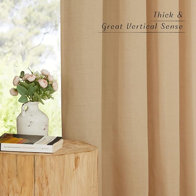 NICETOWN Linen Burlap Curtains for Farmhouse 120 inch Length, Grommet Privacy Added with Light Filtering Linen Weave Window Treatments for Bedroom/Living Room, W55 x L120, Set of 2