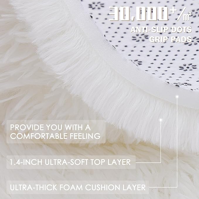 OLANLY 4x4 Machine Washable Accent Rug, Soft Fluffy Shaggy Area Rug for Bedroom, Living Room, Indoor Floor Carpet for Kids, Nursery, Home Decor, Ivory