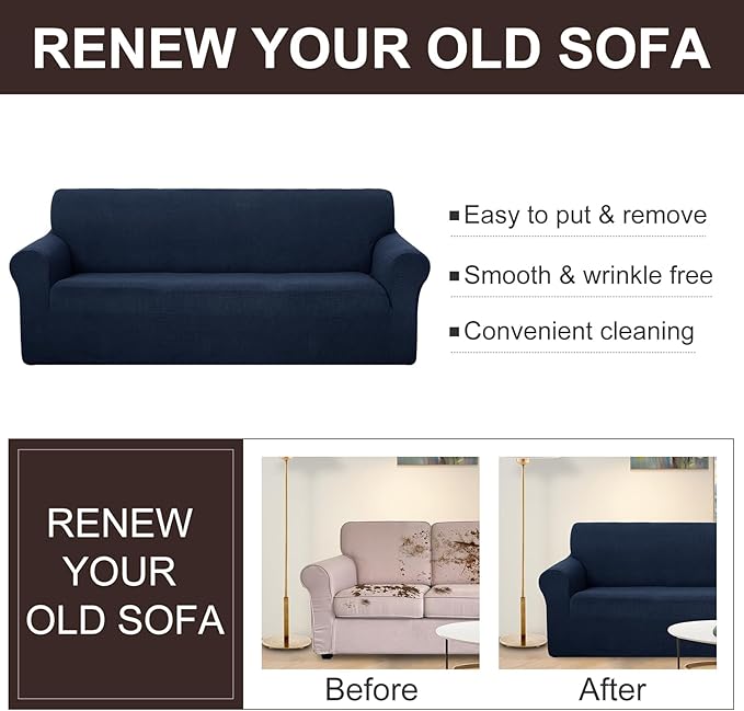 U-NICE HOME Stretch Couch Cover Sofa Cover Washable Sofa Slipcover Furniture Protector for 3 Cushion Couch Sofa Pet Friendly(Sofa, Navy)
