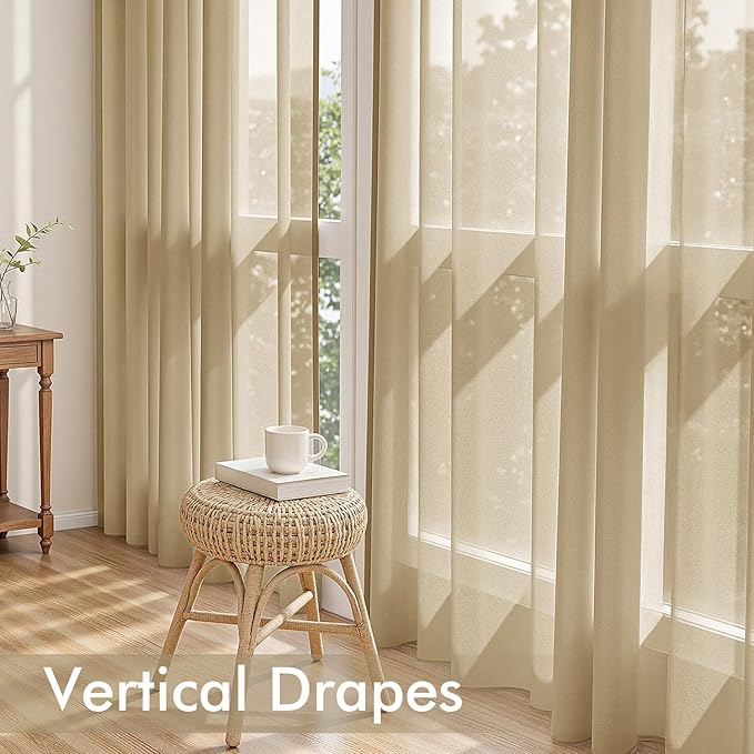 MIULEE Beige Sheer Curtains 84 Inches Long, 4 Panels Set, Rod Pocket Voile Drapes Light Filtering and Semi Transparent, Elegant Window Treatments for Bedroom Living Room,54 x 84 Inches