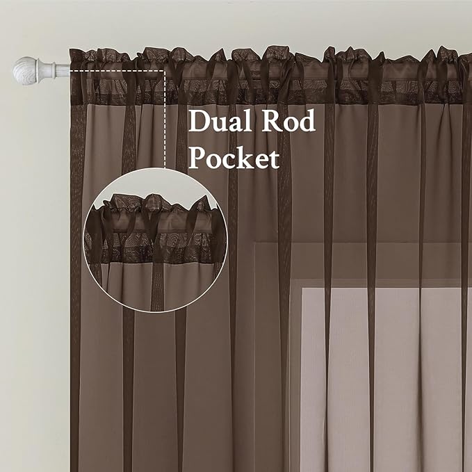 MIULEE Chocolate Brown Sheer Curtains 84 Inches Long 2 Panels, Light Filtering Voile Drapes with Rod Pocket for Bedroom and Living Room Windows