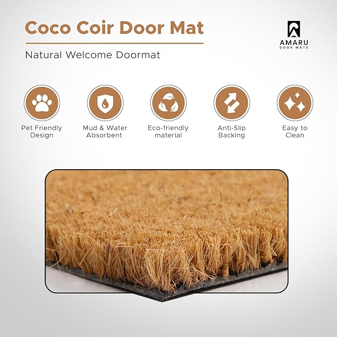 Owl - 17"x29" - Coir Door Mat with Heavy Duty Backing - Welcome Mats for Entryway, Porch - Anti-Slip PVC & Coconut Fiber Surface - Natural Home Accessories, Minimalist Original Design