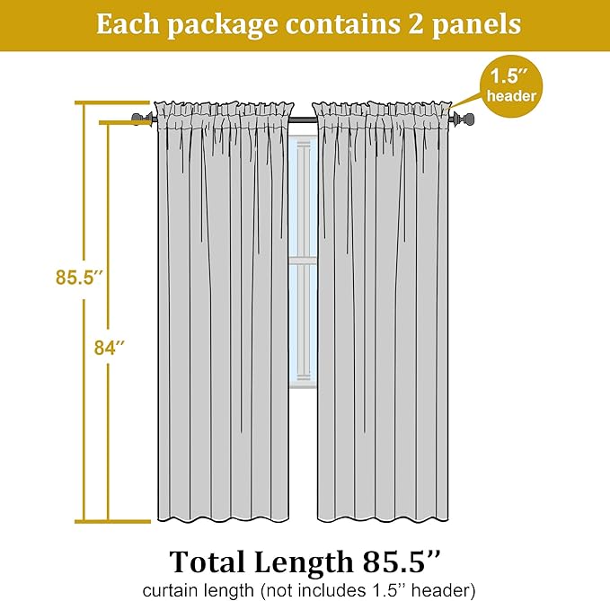 OWENIE Sheer Curtains 84 inches Long 2 Panels Set for Bedroom Living Room, Soft Solid Living Room Rod Pocket Light Filtering Curtains, 2 Pcs Each 42“ W x 84" L, Light Green