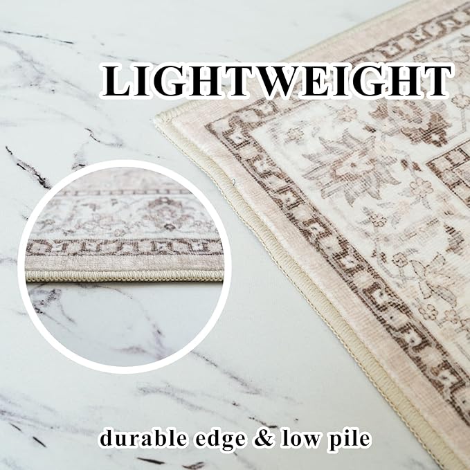 Hallway Washable Runner Rug - 2'6x12 Kitchen Rugs Entryway Rug Runner Vintage Soft Floor Mat Non Slip Indoor Farmhouse Carpet for Bathroom Living Room Bedroom (2'6''x12', Beige)
