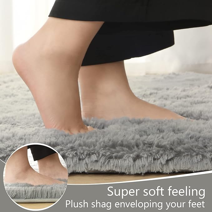 LOCHAS Ultra Soft Indoor Modern Area Rugs Fluffy Living Room Carpets for Children Bedroom Home Decor Nursery Rug 4x6 Feet, Gray