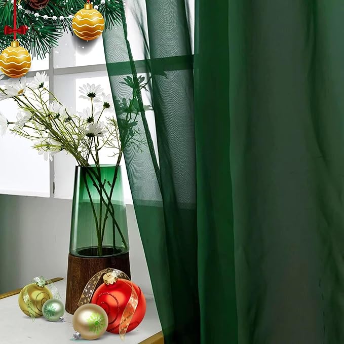 SpaceDresser Basic Rod Pocket Sheer Voile Window Curtain Panels White 1 Pair 2 Panels 70 Width 96 Inch Long for Kitchen Bedroom Children Living Room Yard(Foliage Green,70 W x 96 L)