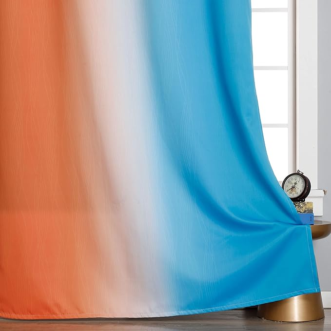 Ombre Orange and Blue Curtains 63 Inch Length 2 panels, Total Blackout Curtains for Bedroom, Grommet Thermal Insulated Gradient Drapes, Full Light Blocking Curtains for Boys Room, 42x63 Inch
