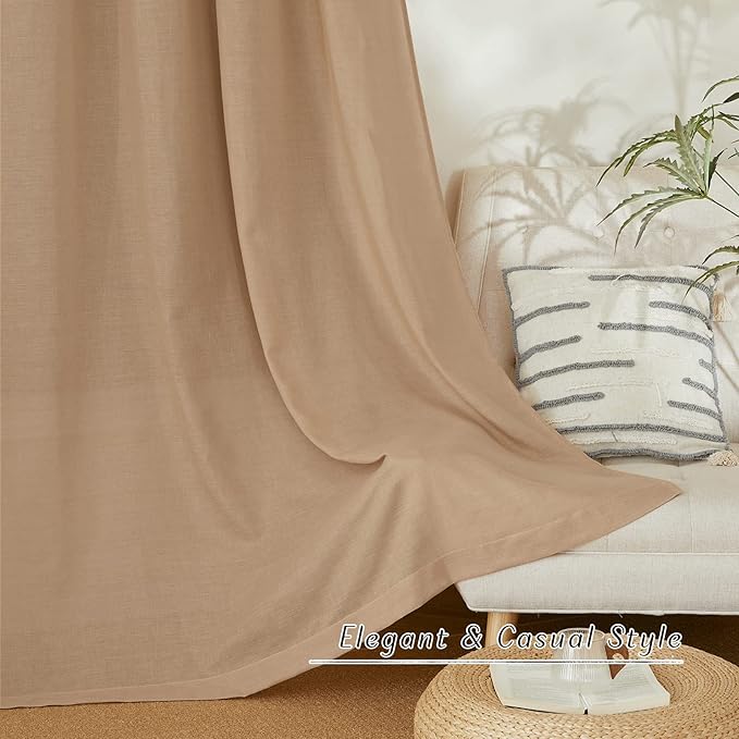 NICETOWN Taupe Linen Curtains for Bedroom, Thick Flax Privacy Added Light Filtering Casual & Rustic Semi Sheer Curtains & Drapes Light Filtering for Kitchen/Cafe, W55 x L54, 2 Panels