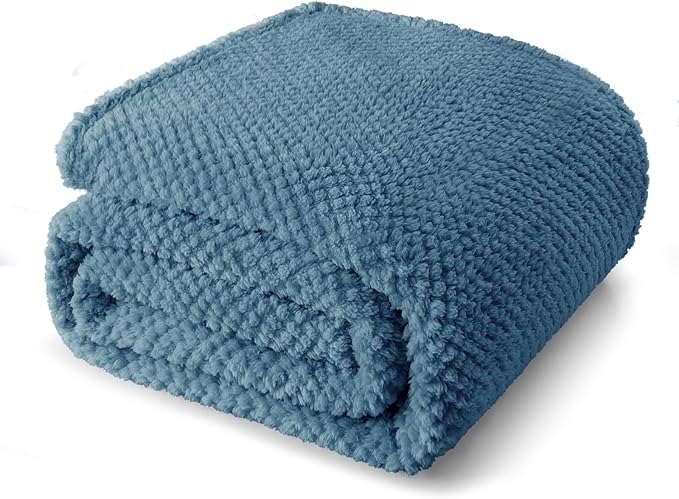 Whale Flotilla King Size Fuzzy Fleece Blanket, Fluffy Warm Soft Jacquard Bed Blankets for All Season, Lightweight and Cozy, 90x104 Inch, Slate Blue
