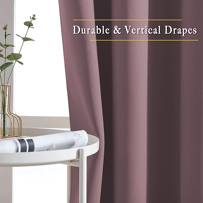 NICETOWN Living Room Curtains 95 inches Long - Sound Reducing Grommet Thermal Insulated Cold Blocking Romantic Blackout Window Treatments for Bedroom/Princess Room, Dry Rose, 2 Panels, W52 x L95