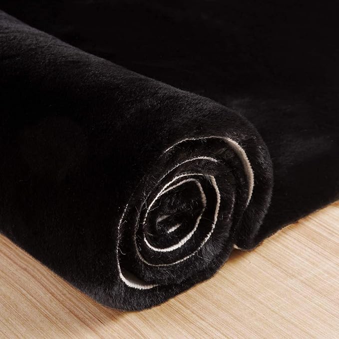 ORINOVA Black Washable Area Rugs 6x9 Rugs for Living Room Faux Rabbit Fuzzy Fur Rug for Bedroom Nursery Rugs Room Décor