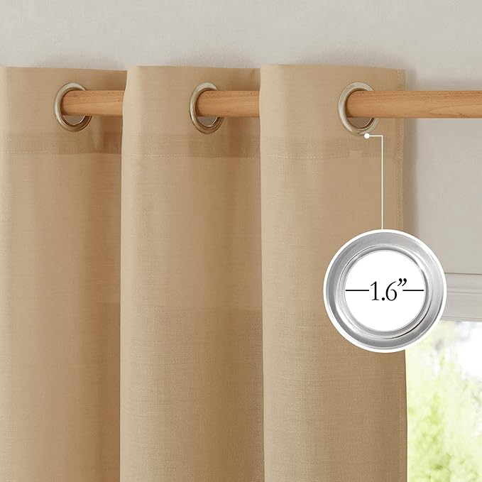 NICETOWN Rustic Linen 96 inch Long Curtains for Living Room, Grommet Privacy Added Thick Linen Weave with Light Filter Window Curtains & Drapes for Bedroom, Burlap, W42 x L96, 2 Panels