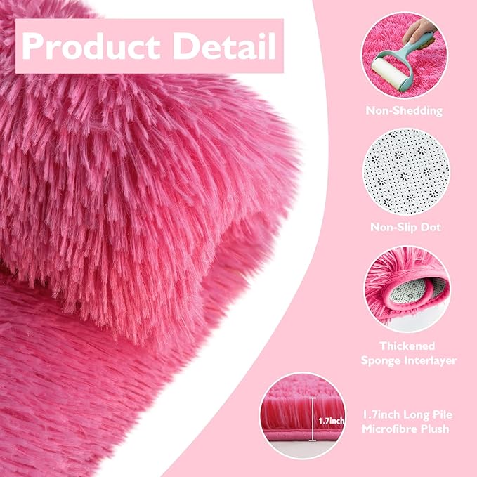 8x10 Fluffy Area Rugs for Living Room,Shag Area Rug for Bedroom,Soft Fuzzy Rug Non-Shedding Indoor Plush Carpet for Kids Bedroom Nursery Home Decor,Hot Pink