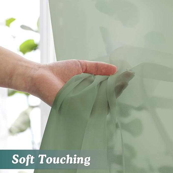 Chyhomenyc Sage Green Sheer Curtains 108 Inches Long - Light Filtering Voile Extra Long Panel Drapes for Floor to Ceiling Window, Elegant Soft Living Room Curtains, Each 42Wx108L Inch, 9FT, 2 Panels
