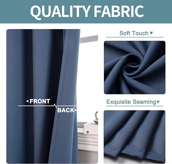 ChrisDowa Blackout Curtains 102 Inches Long 2 Panels Set for Living Room, Grommet Thermal Insulated Room Darkening Curtains for Bedroom (Stone Blue, 52 x 102 Inch)