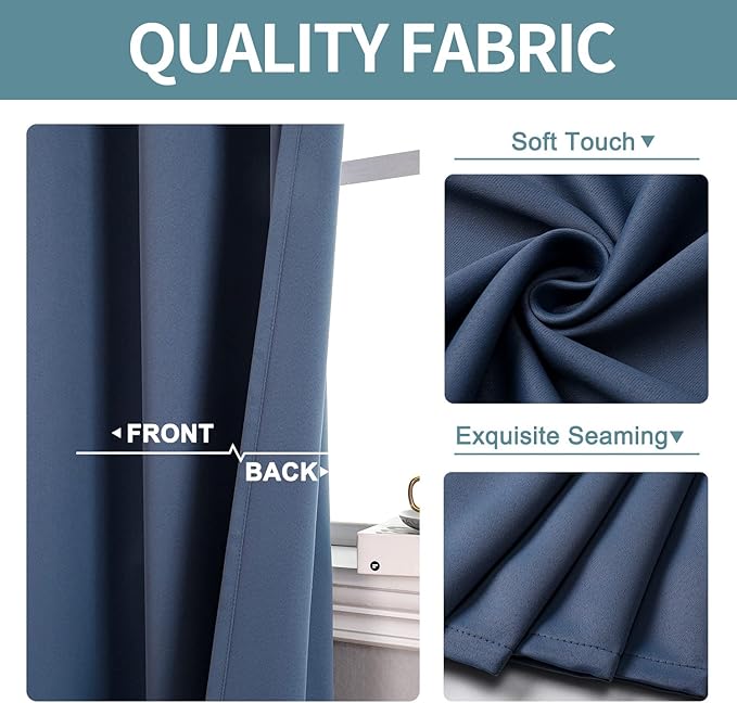 ChrisDowa Grommet Blackout Curtains for Bedroom and Living Room - 2 Panels Set Thermal Insulated Room Darkening Curtains (Stone Blue, 42W x 63L)