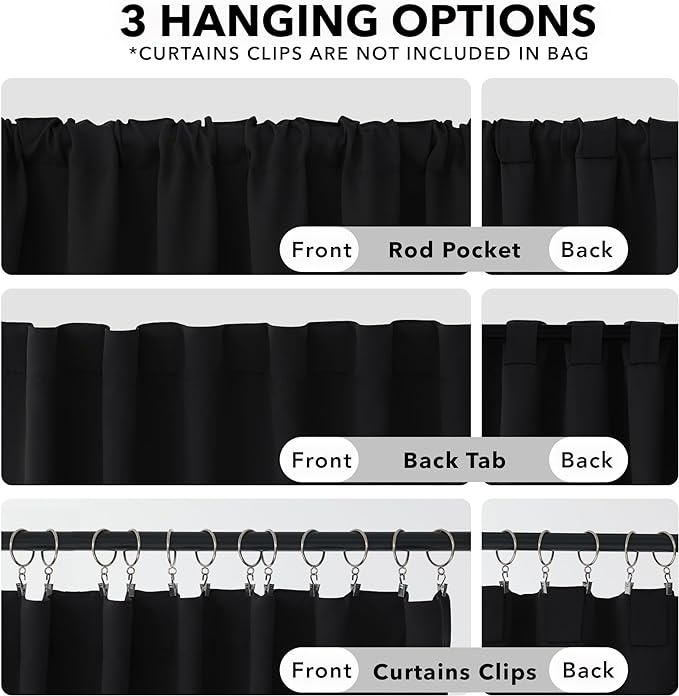 Deconovo Blackout Curtains, Thermal Insulated, W42 x L72 2 Panels, Back Tab, Machine Washable, Room-Darkening Drapes for Bedroom/Living Room Black
