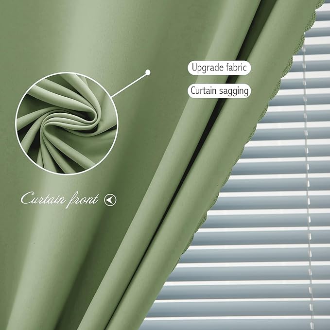 Magic Tape Blackout Curtains for Bedroom No Drillng Self Adhesive Curtains No Rod Small Window, 35" W X 59" L, Sage Green, 1 Panel