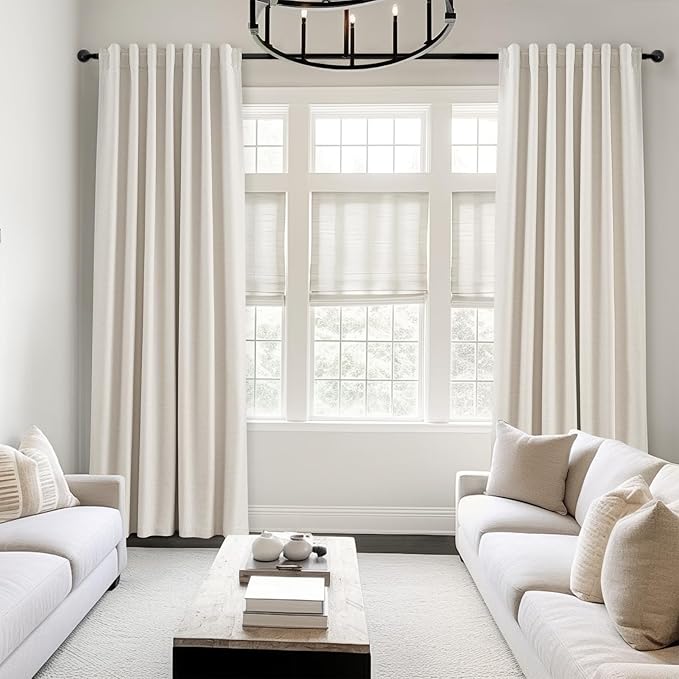 Topfinel 102 Inches Long Custom Blackout Linen Curtains, Soundproofing Pinch Pleated Noise Cancelling Curtains with Pin Hooks for Traverse Rods, Burlap Viral Drapes 2 Panels for Living Room Bedroom