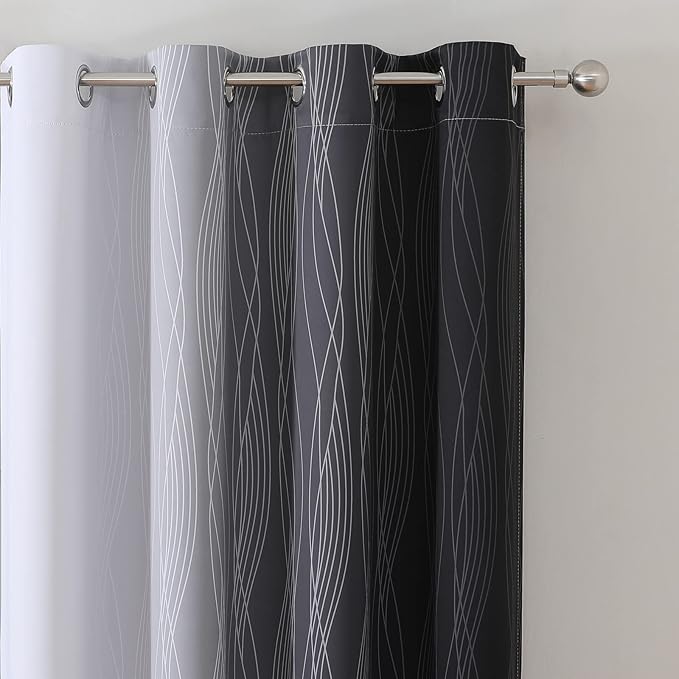 Estelar Textiler Ombre Greyish White Black Blackout Curtains & Drapes 63 Inch Length 2 Panels for Bedroom, Thermal Insulated Full Light Blocking Grommet Blackout Drapes for Kids Room, 52Wx63L, Adult
