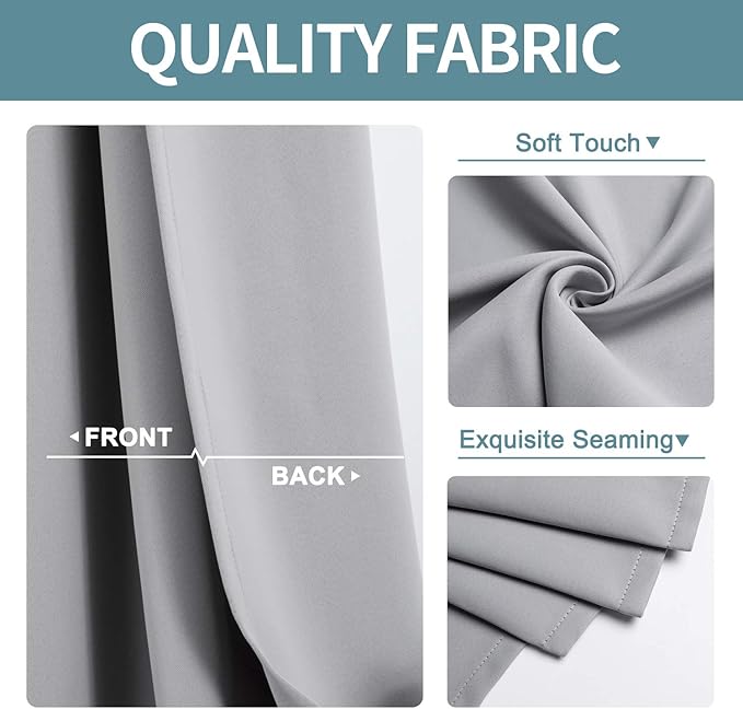 ChrisDowa Small Window Curtains for Kitchen and Bedroom - Grommet Short Thermal Insulated Room Darkening Curtains (2 Panels, Light Grey, 34 x 36 Inch)
