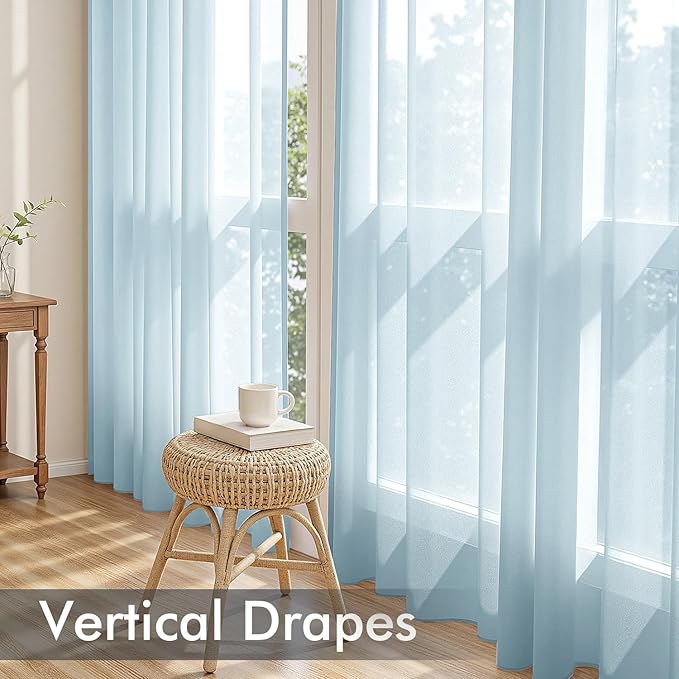 MIULEE Sky Blue Sheer Curtains 90 Inches Long, 4 Panels Set, Light Filtering Rod Pocket Voile Drapes for Living Room and Bedroom, Airy Soft Fabric Window Treatments, 42 x 90 Inches