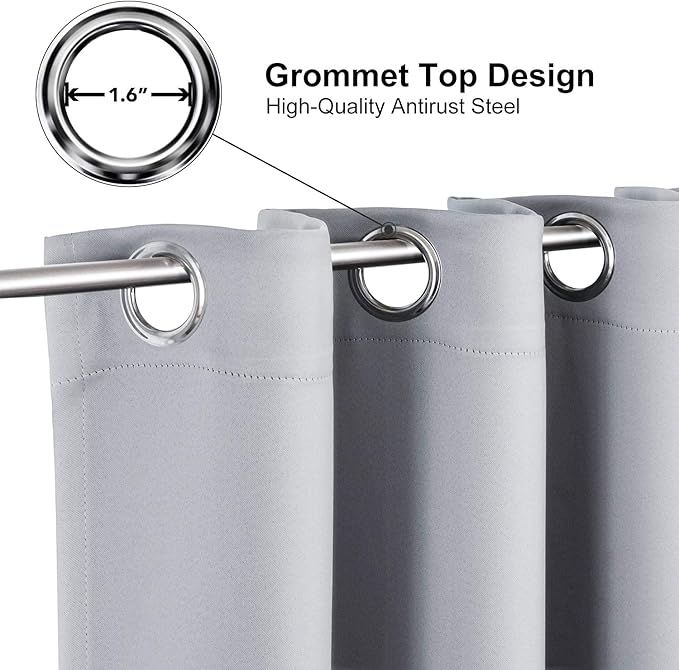 ChrisDowa Grommet Blackout Curtains for Bedroom and Living Room - 2 Panels Set Thermal Insulated Room Darkening Curtains (Light Grey, 38W x 54L)