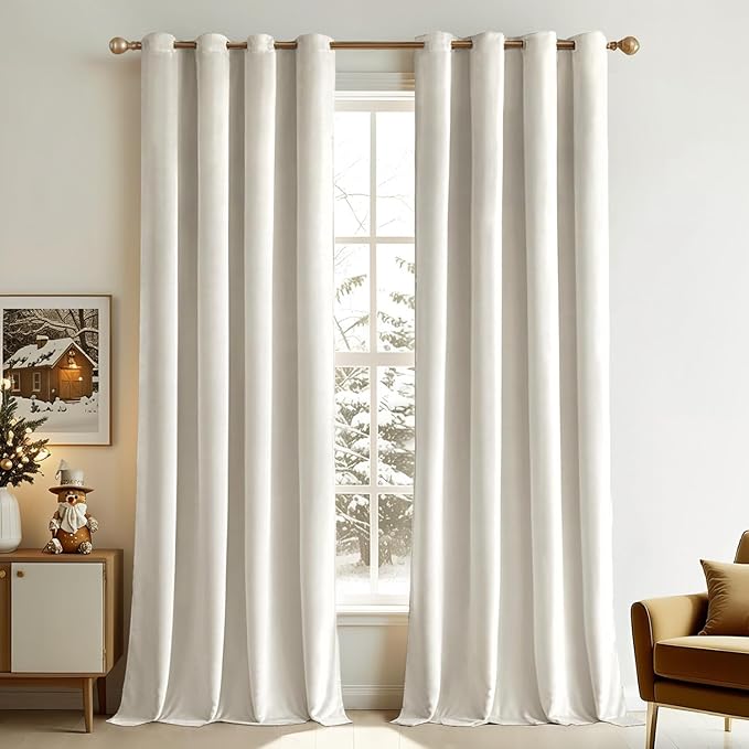 MIULEE Velvet Off White Elegant Grommet Curtains - Thermal Insulated Soundproof Room Darkening Black Out Curtains/Drapes for Classical Living Room Bedroom Decor - 52 x 108 Inch Set of 2