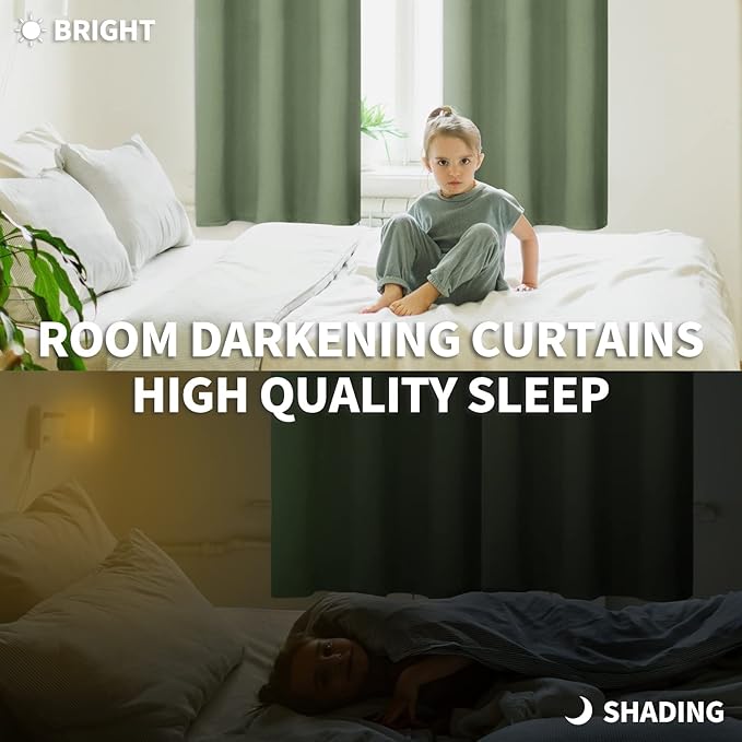 BGment Room Darkening Curtains 45 Inches Long - Grommet Thermal Insulated Drapes Window Treatment Curtains for Bedroom, 2 Panels, 38 x 45 Inch, Grass Green