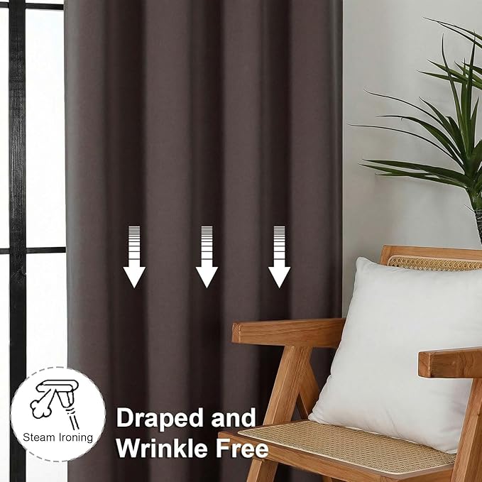 Simplebrand Blackout Extra 10ft Curtains for Patio 120 Inches Long 2 Panels Set, Solid Thermal Insulated Energy Saving Rod Pocket Window Treatment Curtains Blackout Drapes, 50" Wx120 L, Chocolate