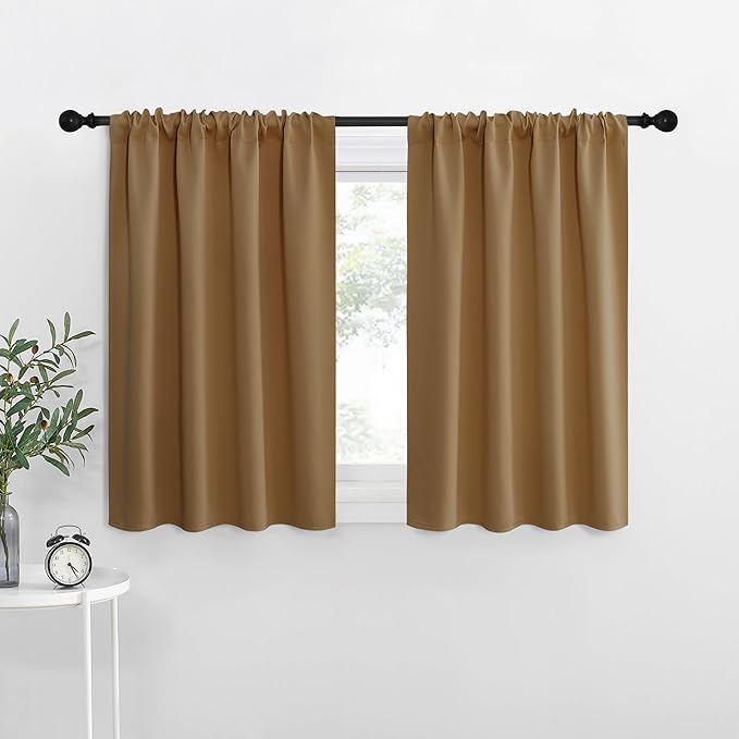 NICETOWN RV Blackout Curtains for Camper Windows, Gold Brown, 42" x 36", Set of 2, Kitchen Curtains, Short Blackout Drapes, Thermal Insulated Rod Pocket Window Treatment Draperies for Nursery