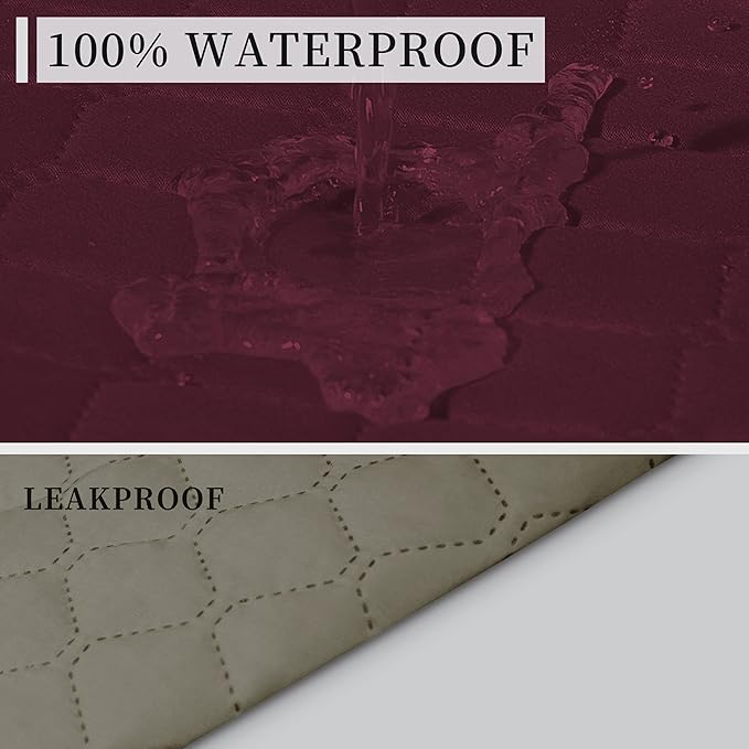 ISSUNTEX Double Protection 100% Waterproof Sofa Covers for Living Room, Reversible Couch Covers for 3 Cushion Couch Sofa, Furniture Protector Sofa Cover for Pets (X Large, Wine/Beige)