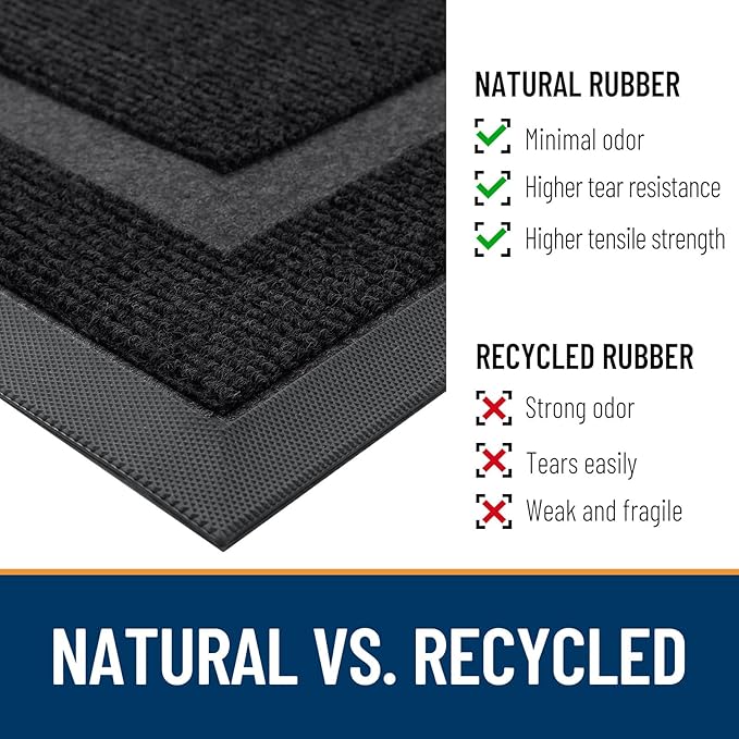 OLANLY Front Door Mat Indoor Outdoor Entrance, Waterproof All-Season, All-Weather Doormat, Sturdy Natural Rubber, Fade Resistant, Low Profile, Easy Clean Patio Porch Entryway Mat, 71x34, Black