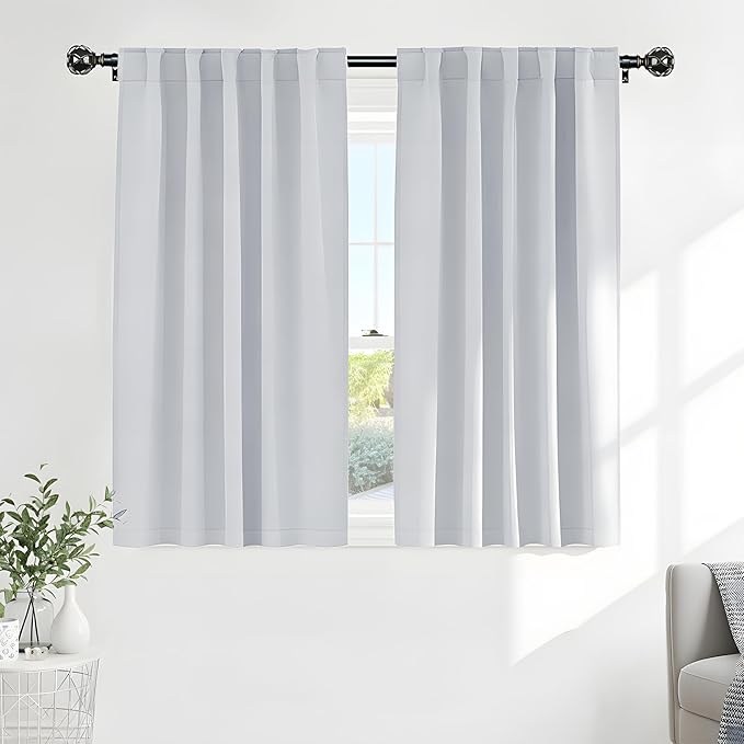 PONY DANCE Grayish White Curtains - Room Darkening Window Drapes for Kitchen/Bedroom with Back Tab/Rod Pocket Top Home Decoration, 42 Inches Wide by 54 Inches Long, 2 PCs