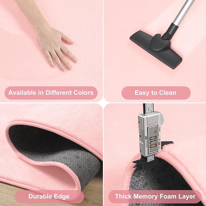 Amearea 5x5 Square Area Rugs for Bedroom Living Room, Modern Pink Thickened Memory Foam Rug, Fluffy Indoor Washable Rugs Non Slip Minimalist Carpet for Kids Boys Girls Dorm Nursery Room Decor