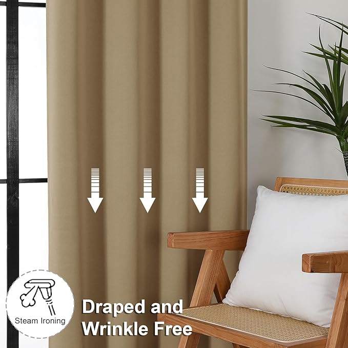 Simplebrand Ava Taupe Blackout Curtains for Bedroom 96 Inches Long 2 Panels, Solid Thermal Insulated, Energy Saving Living Room Window Treatment Curtains Blackout Drapes, W40 x L96 Inch, Taupe