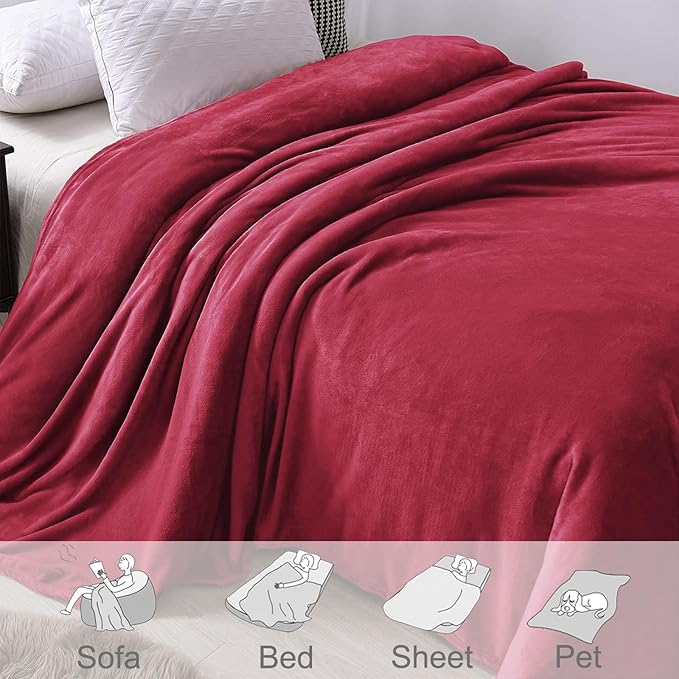 Exclusivo Mezcla Fleece Blanket Twin Size for Bed, Super Soft and Warm, All Season, Cozy, Plush, Lightweight, 90x66 Inches, Deep Red