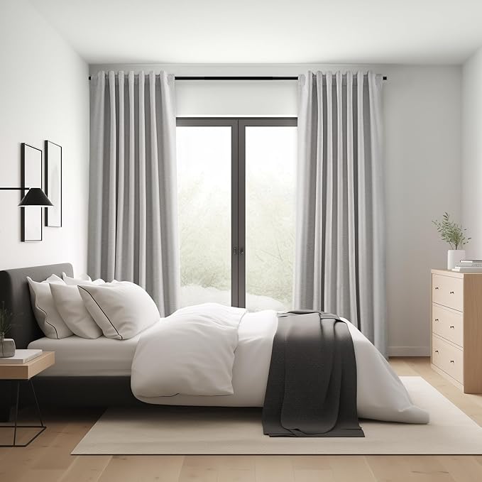 Topfinel Extra Long Total Blackout Grey Linen Curtains 108 Inches Long for Living Room Large Window with Hooks, Room Darkening Textured Cold Blocking Rustic Acoustic Heavy Track Curtains 2 Panels 9 FT