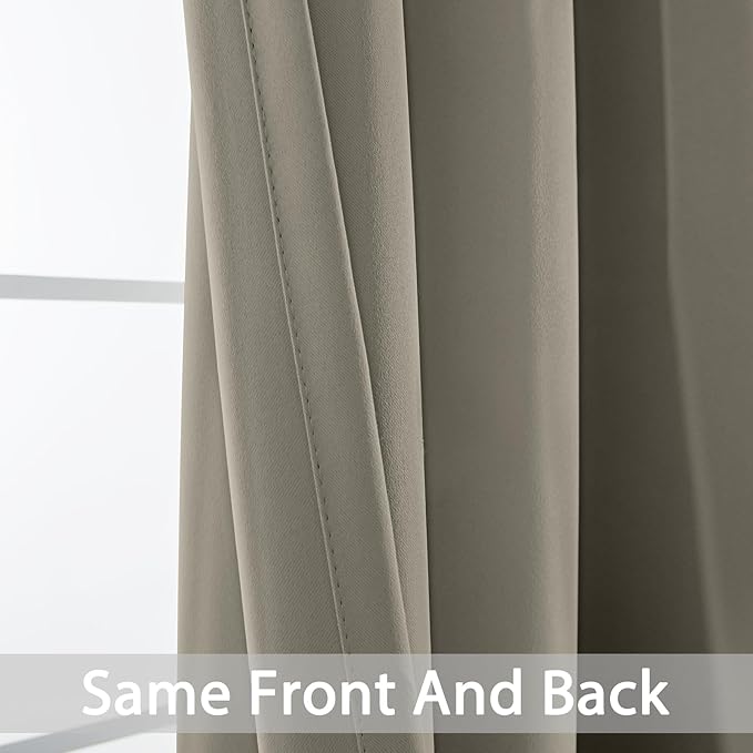 Yakamok Premium Room Darkening Thermal Insulated Curtains for Bedroom/Living Room - Classic Grommet Top (2 Panels, Taupe, 52 Inch by 108 Inch)