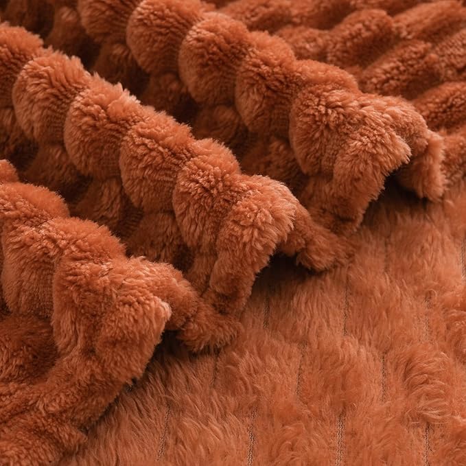 Burnt Orange Throw Blanket 50"×70" inches Gifts for Mom Fuzzy 3D Jacquard Decorative Flannel Fleece Super Soft Plush Cozy Blanket for Couch Sofa Chair Lightweight