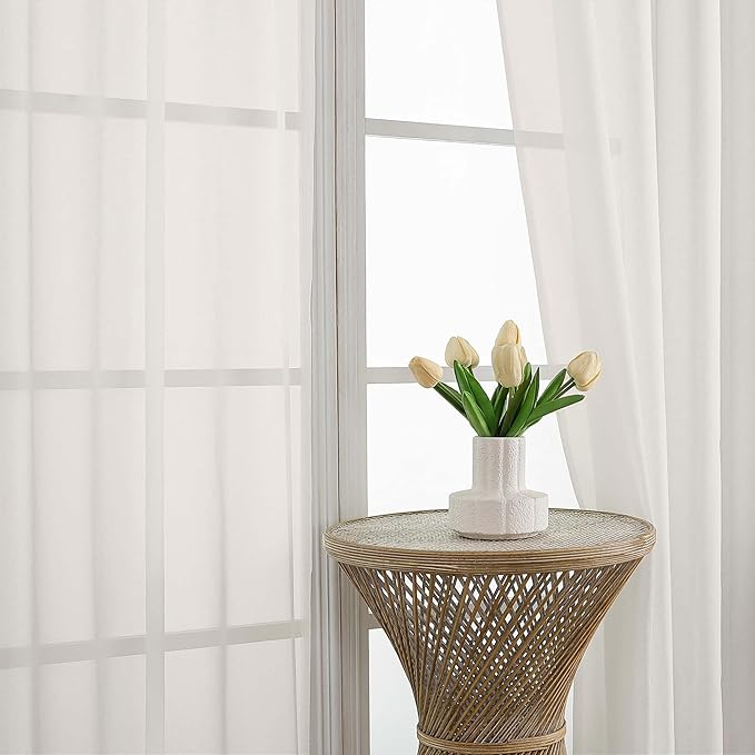 OVZME Ivory Sheer Curtains 72 Inches Long 2 Panels Set, Light Filtering Sheer Curtains for Living Room Bedroom 59 Inch Extra Wide, Modern Voile Filmy Rod Pocket Window Drapes, 59Wx72L Inches