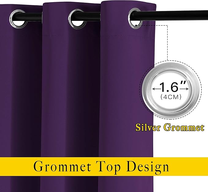 NICETOWN 72 inches Bedroom Curtains Panels - Functional Blackout Curtains/Panels for Bedroom, Thermal Insulated, Privacy Assured (Set of 2, 52 x 72 inches in Royal Purple)